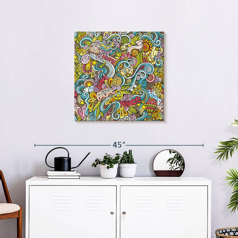 Kerner Hippie Themed Doodles, 24" H x 24" W
