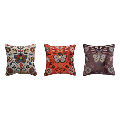 Velvet Botanical Embroidered Square Pillow Set