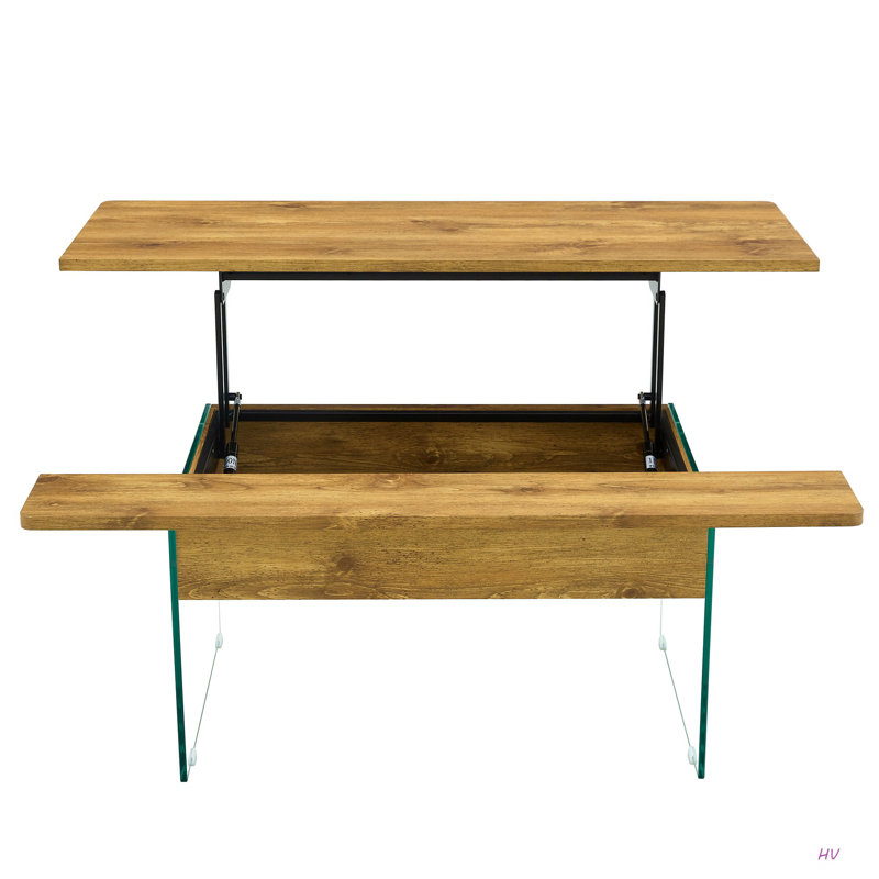 Multifunctional Lift Top Coffee Table Grain Sticker, Essential For Modern Homes.Tempered Glass Legs,Lift Top Feature.Perfectly Fitting Into Living Rooms And Office.