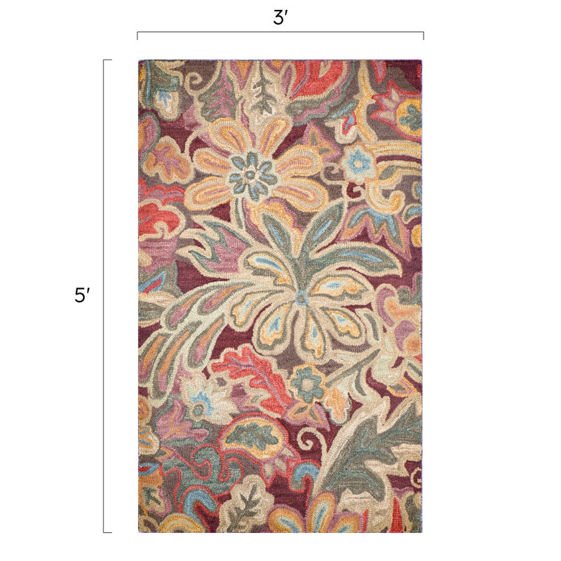 Floral Tapestry Hand-Tufted Wool Brown/Red/Spice Rug, Rectangle 3' x 5'