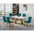 Modern Faux Marble Dining Table Set, Luxury 70.8" Dining Room Table with Velvet Upholstered Chairs, Luxurious Kitchen Table with Lightning Stainless Steel Pedestal, Rectangle Dining Table Set-1386155008-1386155013-1386155014