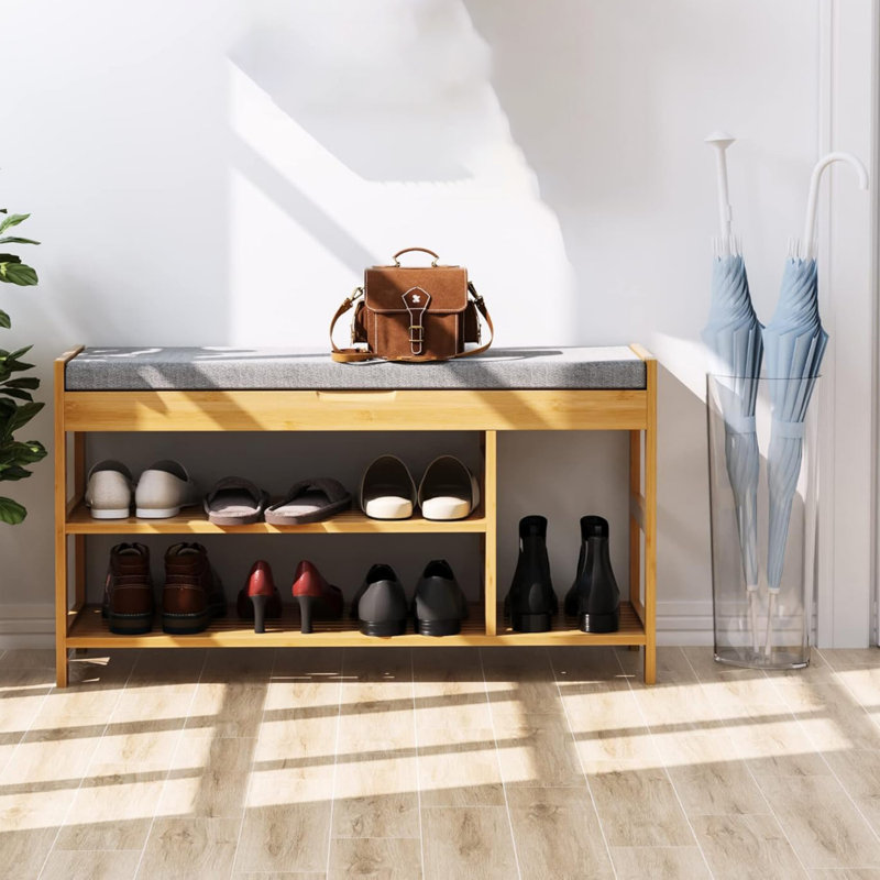 Bamboo Shoe Bench Rack with Storage, Natural