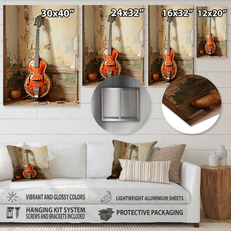 Vintage Guitar Melody II - Music Metal Wall Art, 20" H x 12" W x 1" D