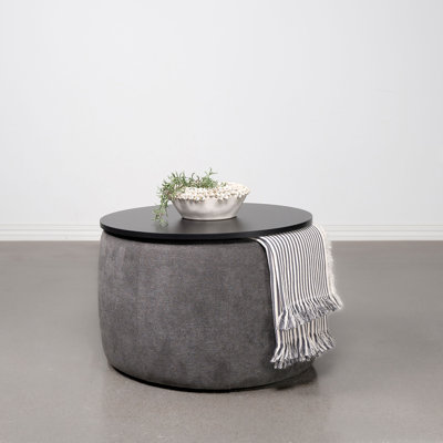 Round Upholstered Lift Top Storage Ottoman Grey