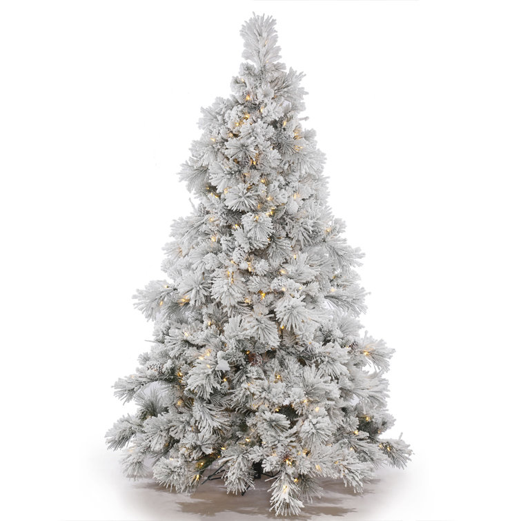 Flocked 9' White/Green Artificial Christmas Tree with 950 LED Clear/White Lights with Stand