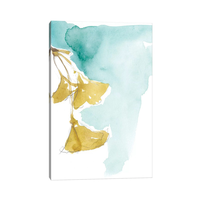Ginkgo On Dusty Teal IX by Jennifer Goldberger - Wrapped Canvas Painting, 101.6 cm H x 66.04 cm W x 3.175 cm D