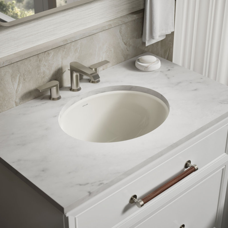 Caxton Ceramic Oval Undermount Bathroom Sink, Biscuit
