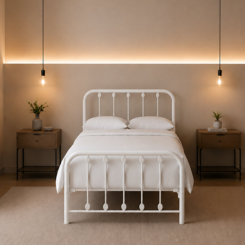 Keyesport Metal Platform Bed, White, Twin