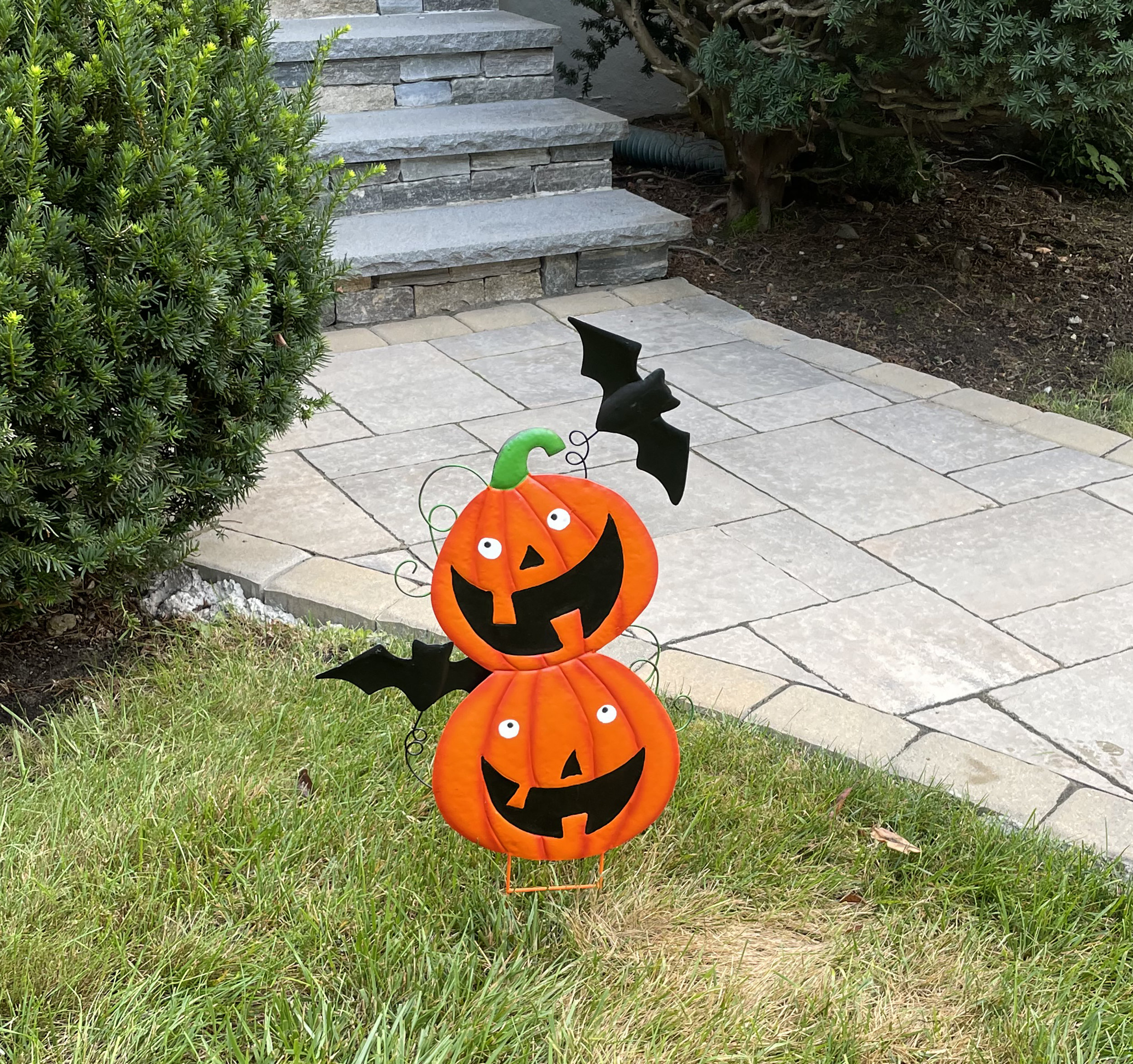 The Holiday Aisle® Pumpkin Jack O Lantern with Bats Garden Stake | Wayfair