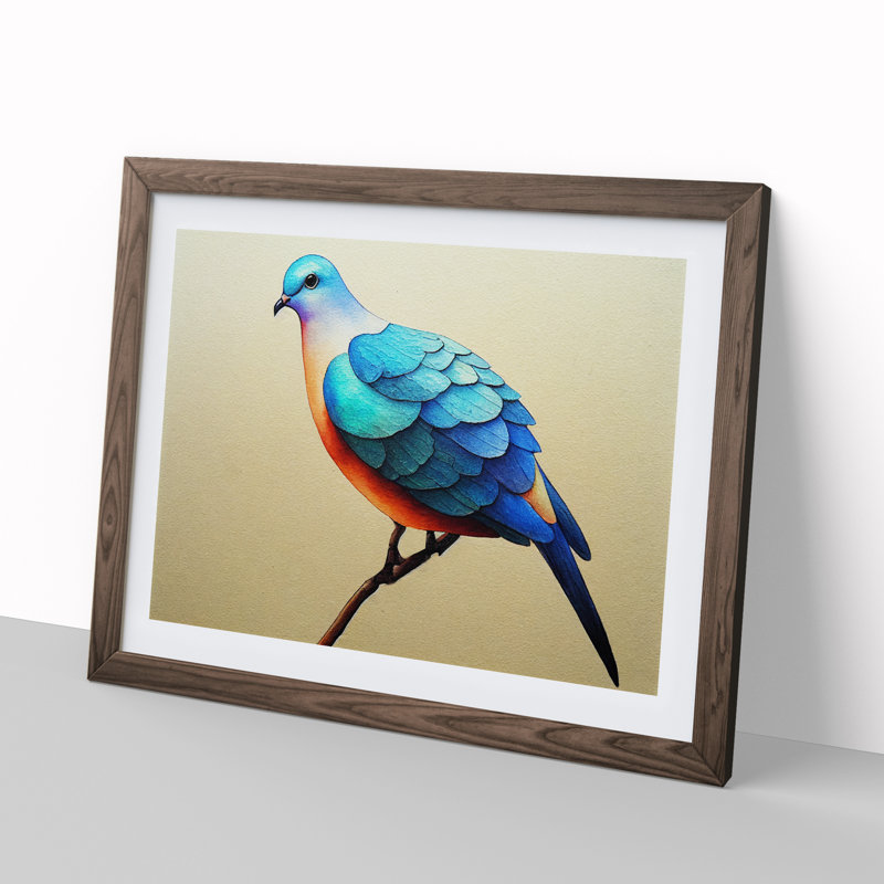 Dove Bird In Watercolour Vol.2 - Single Picture Frame Print, 34cm H x 46cm W x 2cm D, Walnut Framed