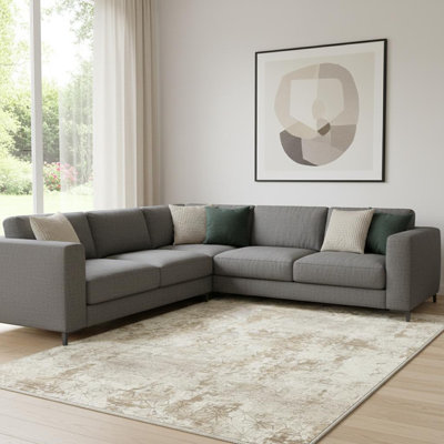 8' X 10' Gold Brown And Ivory Abstract Washable Area Rug