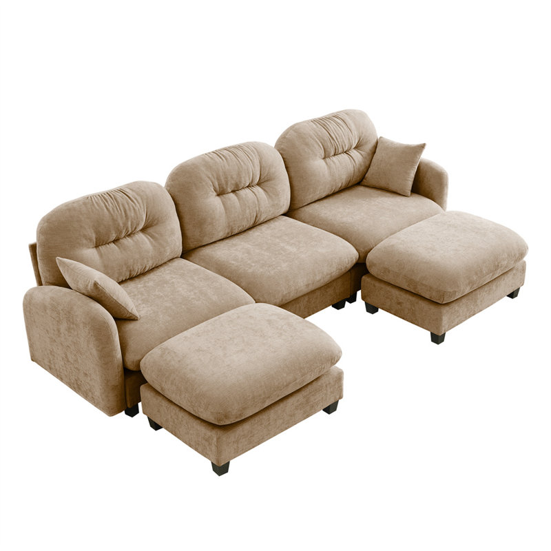 3-Seater Sofa with Ottoman, Camel Chenille