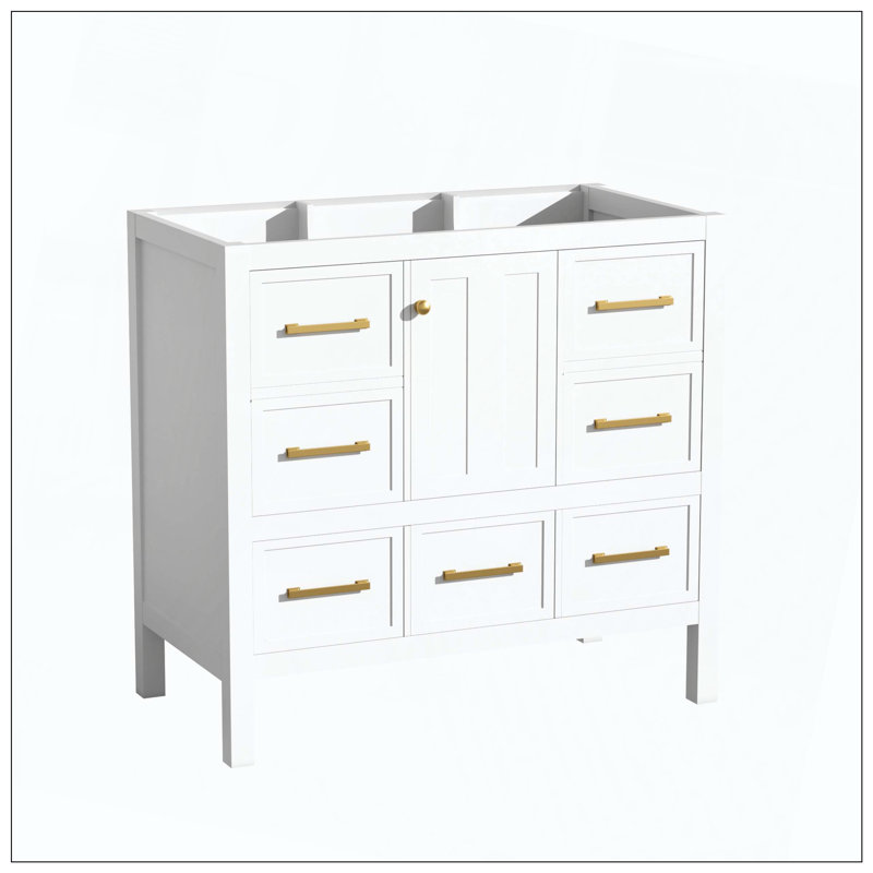 Portes de meuble-lavabo autoportantes à 5 tiroirs en bois massif, Blanc