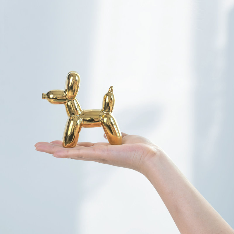 Cute Ceramics Balloon Dog Statue Crafts Gold Living Room Desktop Decorations,Handmade Modern Small Ceramic Animal Statue Ornament Gold Home Decor Accents