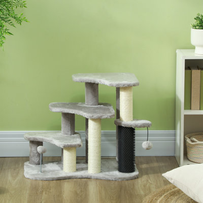 Tucker Murphy Pet™ 20" Cat Tree, 2 In 1 Cat Tower 3 Steps Pet Stairs With Scratching Posts, Tickling Post, Toy Balls, Cat Stairs For Bed, Couch, Sofa, Light Grey