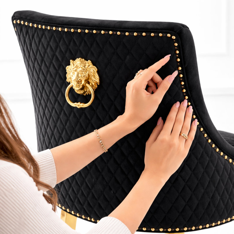 48cm H Tufted Velvet Upholstered Upholstered Back Side Chair, Black