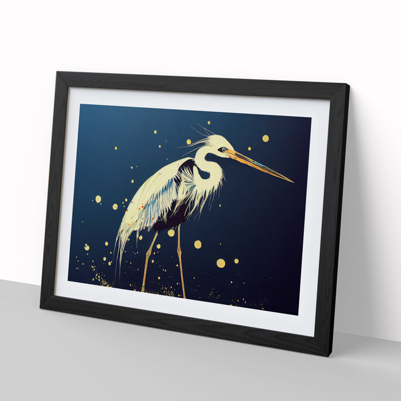 Heron Bird Splatter Vol.1 - Single Picture Frame Print, Black, 46cm H x 64cm W x 2cm D