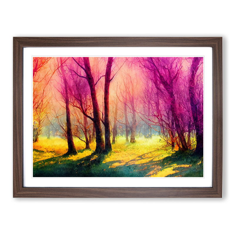 Watercolour Spring Forest - Single Picture Frame Print, 46cm H x 64cm W, Brown