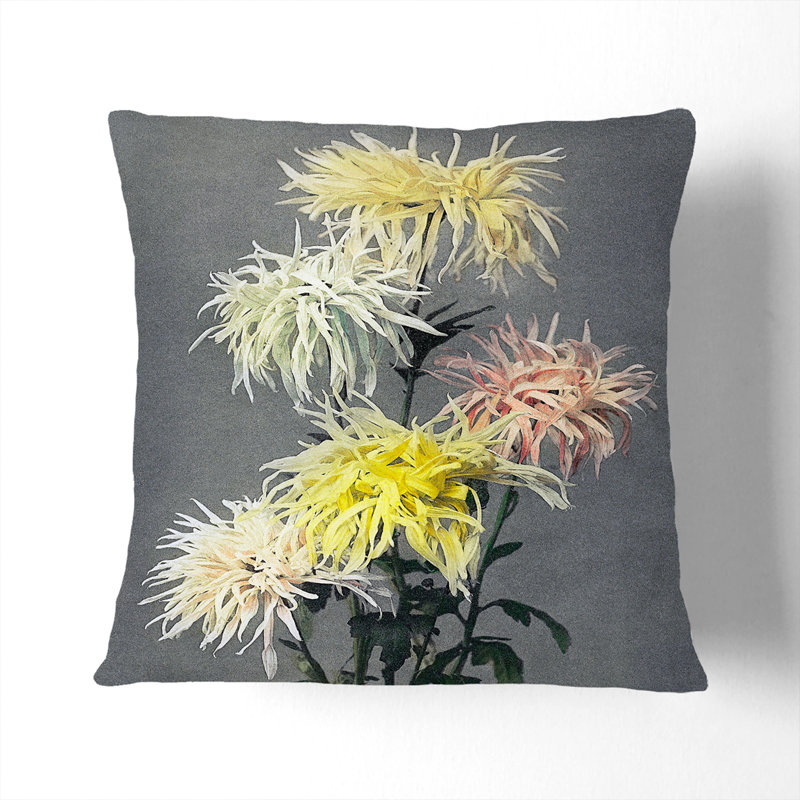 Chrysanthemums by Ogawa Kazumasa Cushion with Filling, Black, 40cm H x 40cm W x 15cm D