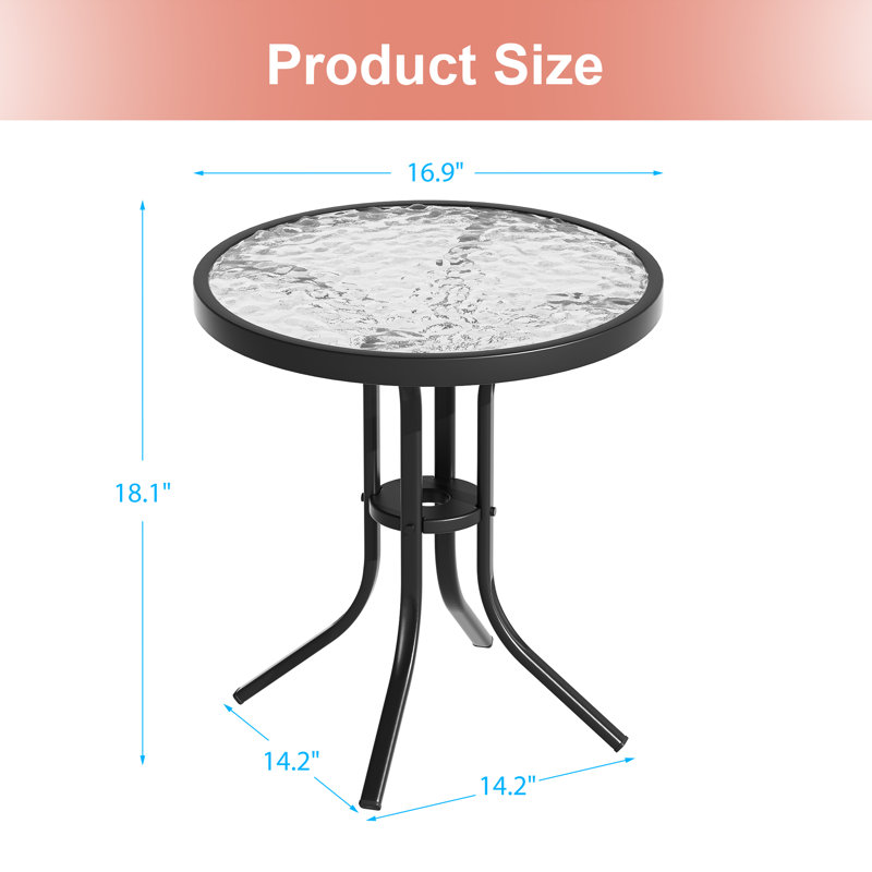 Patio Side Round Table, Water Rippled Tabletop for Room, Bedside, Porch, Wood
