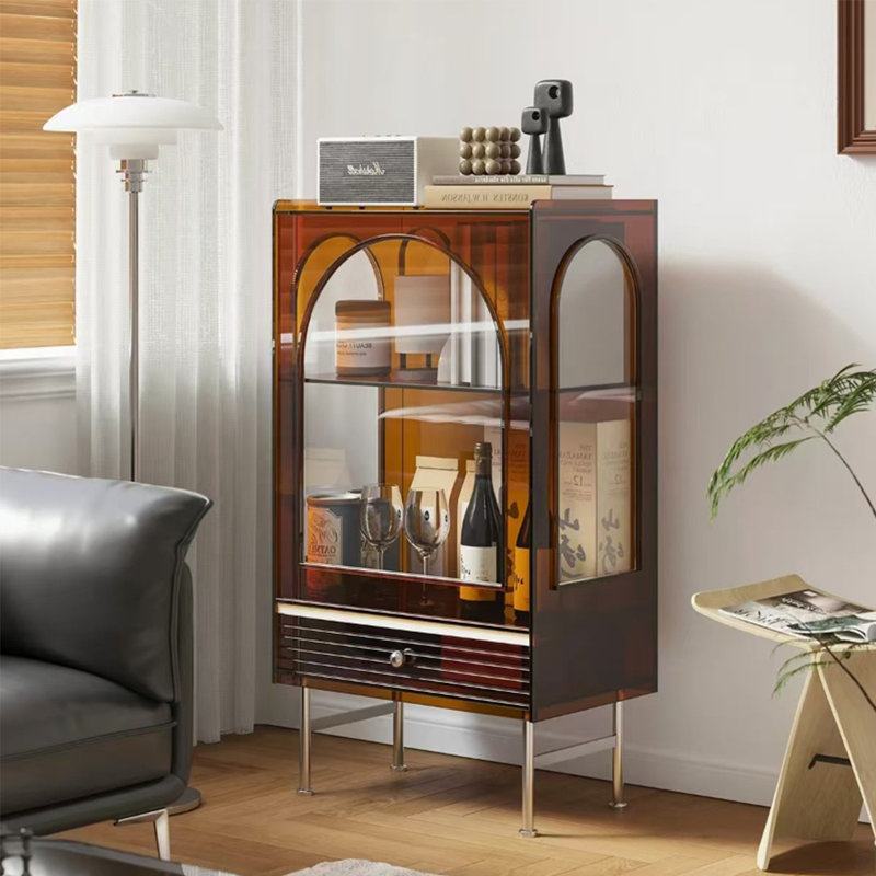 Modern simple acrylic living room accent cabinet, Amber Brown