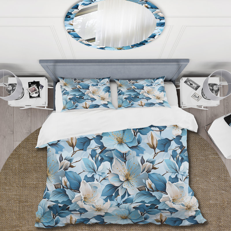 Ensemble de housse de couette floral, Housse de couette simple + 1 taie décorative stan
