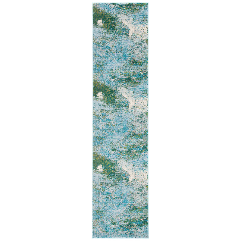 Etta Abstract Light Blue/Green Area Rug, Runner 2'2" x 14', Light Blue/Green