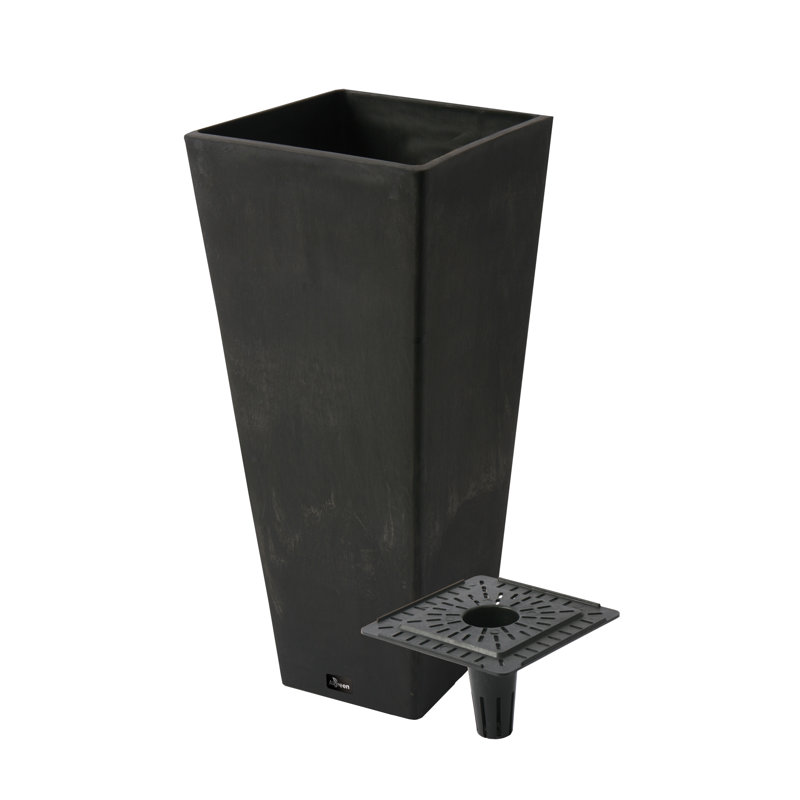 Valencia 10.5"x24"H Square Planter with Water Tray, Black