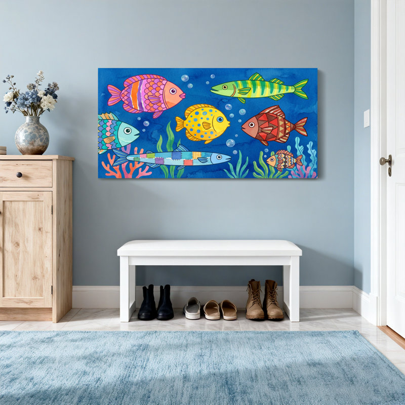 Animaux avec motif de scène de poisson coloré sous l'eau, H 16 po x l 32 po