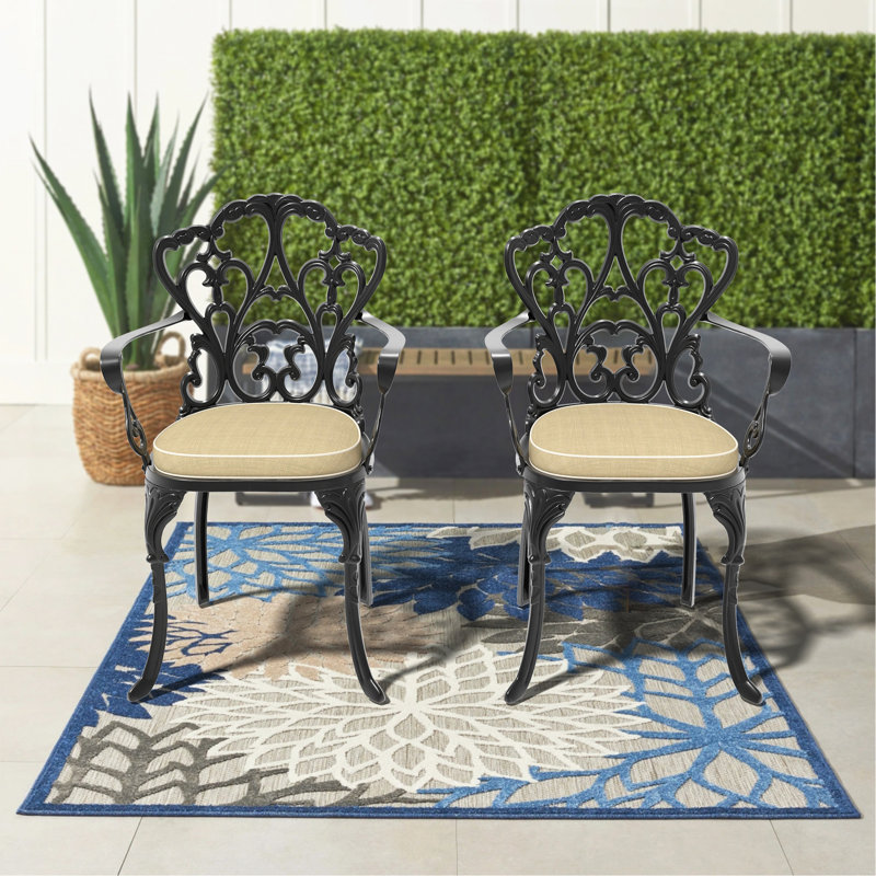 Chaise de patio en aluminium 2 pièces avec structure noire et coussins beiges