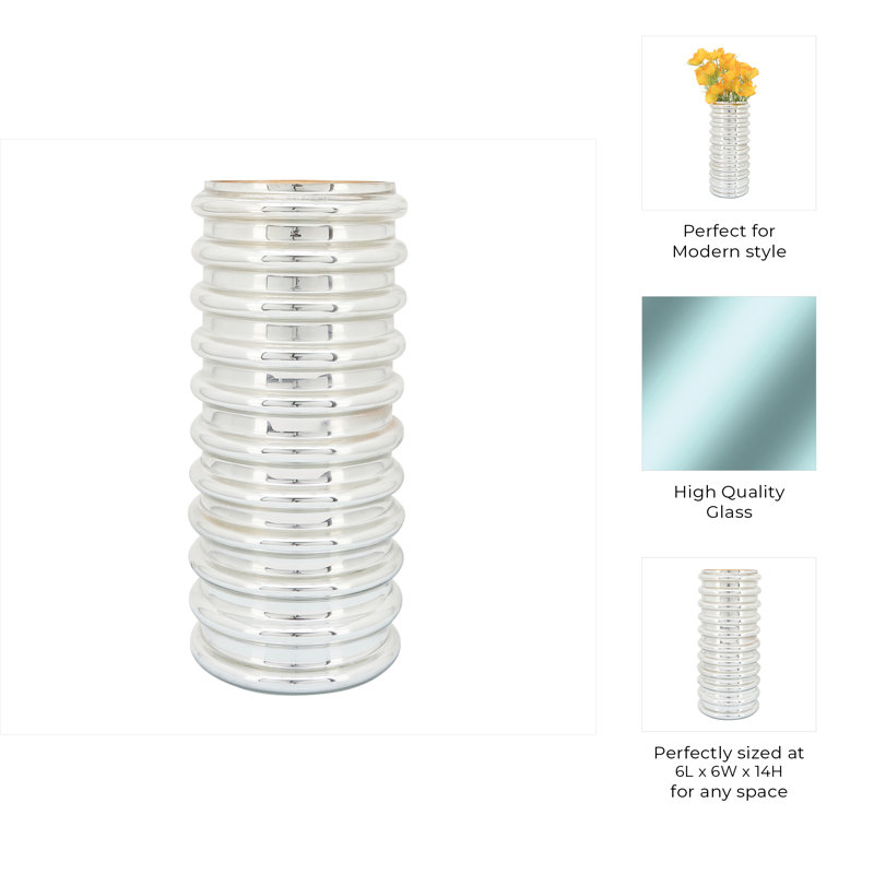 Glass Vase Ribbed Cylindrical Glass with Modern Grooved Design and Contemporary Silhouette for Decorative Display., Gold