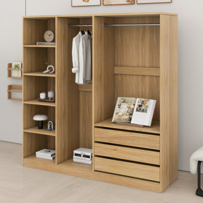 Doorless Wooden Storage Wardrobe For Dedroom With Shelves And Drawers