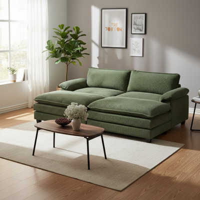 90'' Black Corduroy Loveseats With 2 Ottoman And 31.5'' Coffee Table