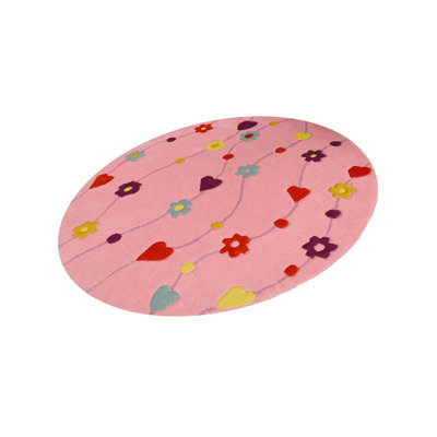 Round Kids Flowers Floral Wool Area Rug