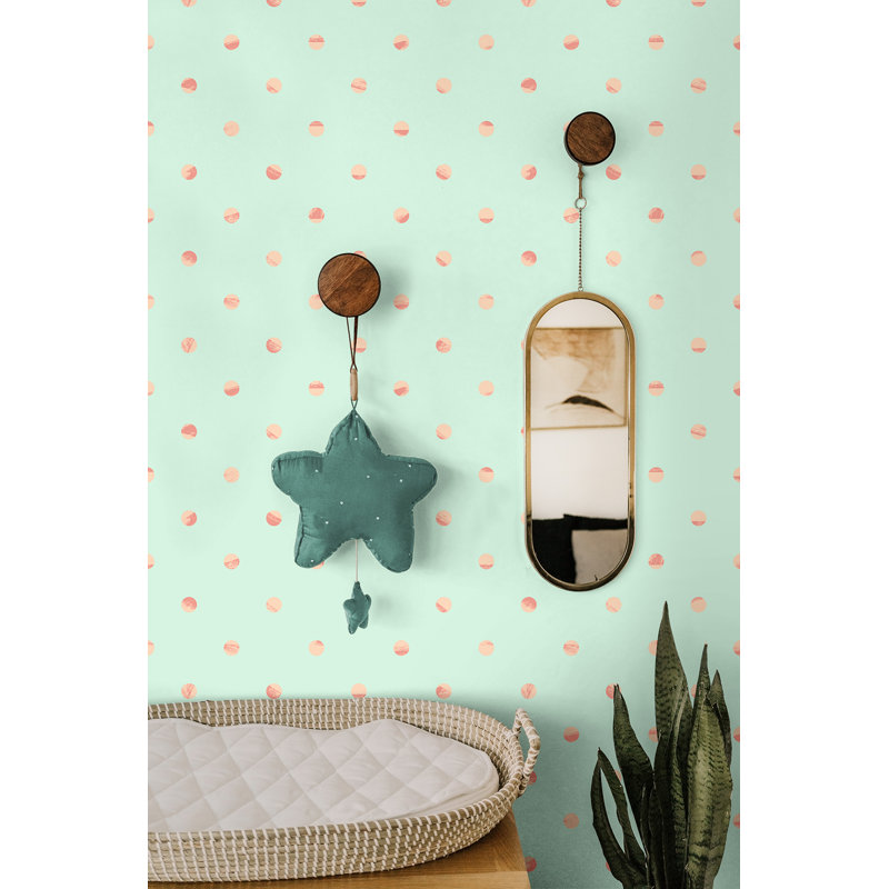 Rouleau de papier peint lisse Dots in Orbit L 33 pi x l 20,5 po, Menthe / pêche