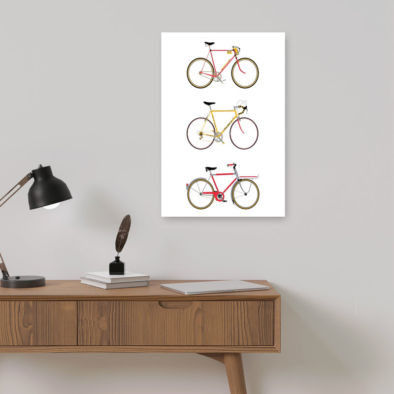 Trois vélos rétro, art mural rétro, 18" H x 12" W