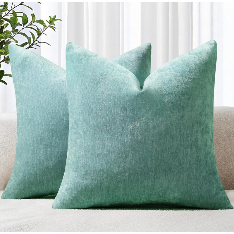 Chenille Throw Pillow Covers Set of 2, Decorative Soft Couch Pillow Covers 18x18 Inch, Aqua Haze