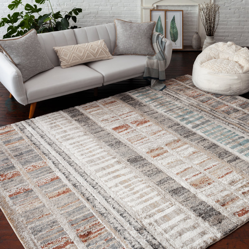 Tapis d'intérieur en polypropylène beige / multicolore Loon Peak Oklahoma Oralie, Rectangle 7 pi 10,49 po x 9 pi 10,11 po