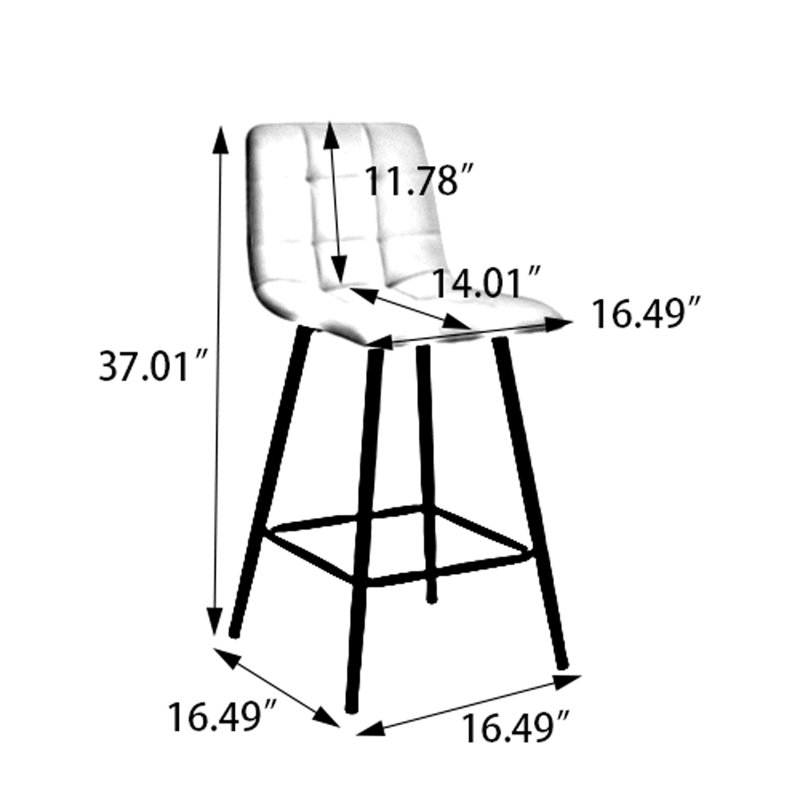 Ensemble de 2 tabourets de bar modernes en cuir synthétique avec pieds en métal, dossier et coussin rembourrés, chaises de hauteur comptoir