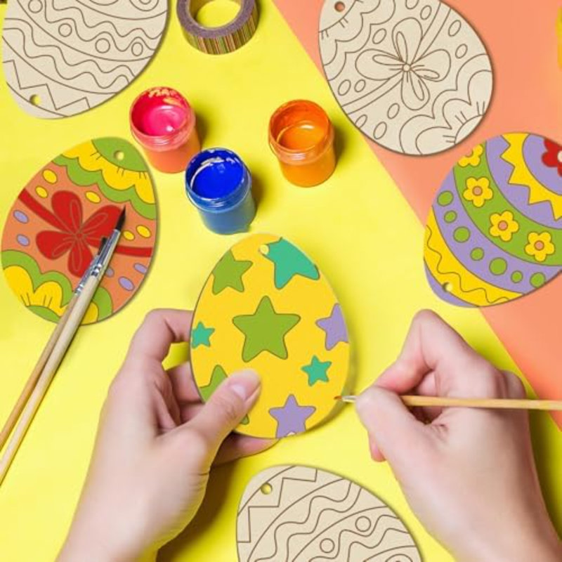 36 pièces d'ornements de Pâques en bois à peindre, 6 styles de bricolage vierges en bois brut sans finition