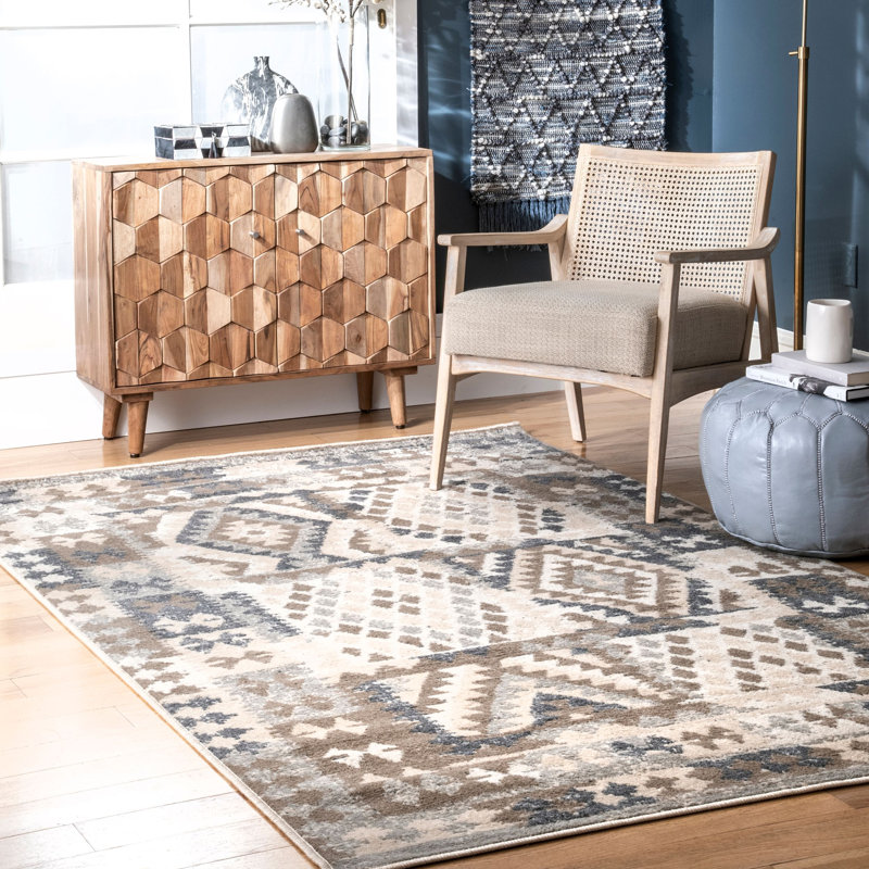 Tapis beige à motif géométrique Screven, Rectangle 5 pi x 8 pi