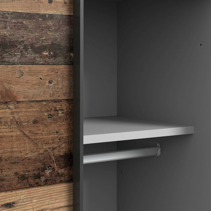 Huguley 2 Door Manufactured Wood Wardrobe, 210.5cm H x 220.1cm W x 61.2cm D, Brown/Grey