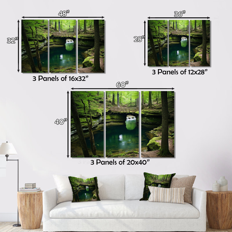 «Hot Spring National Park Arkansas» sur toile, reproduction de 3 pièces, H 40 po x l 60 po x P 1 po