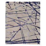 Vero Abstract Hand-Knotted Ivory/Royal Blue/Navy Area Rug