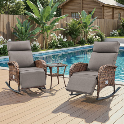 Arcturus Patio Recliner Rocking Chair With Adjustable Backrest & Footrest, All-Weather Outdoor Chaise Lounge Chair Set Of 2 With Side Table