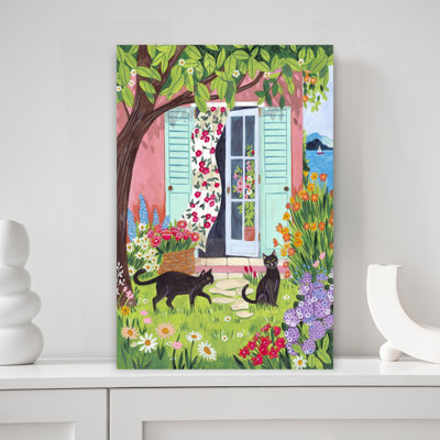 Garden Cats By The Sea by Caroline Bonne Muller - Wrapped Canvas Print