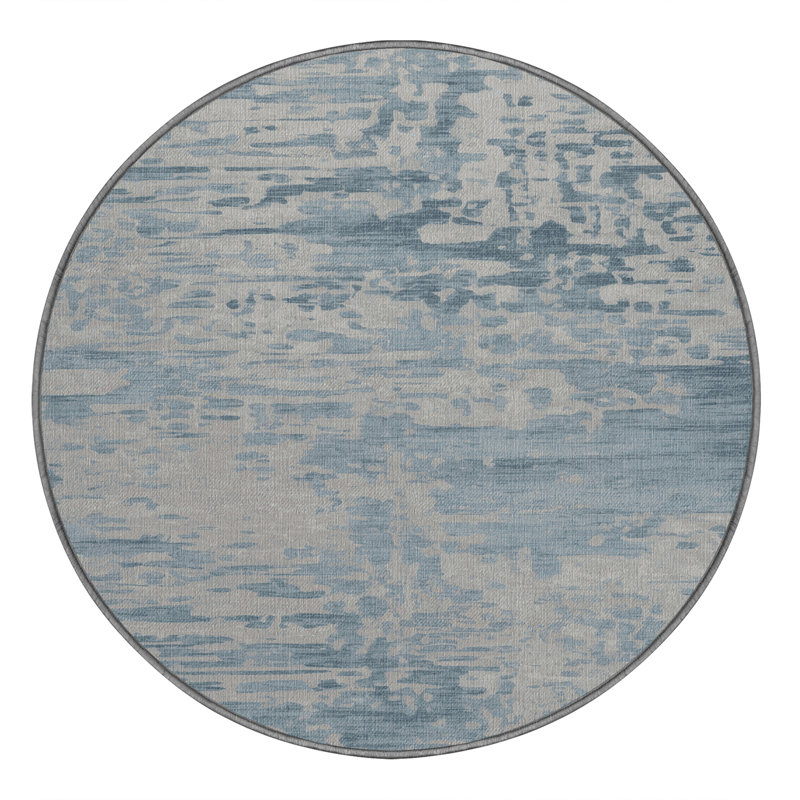 Machine Washable Abstract Gray Area Rug, Round 3'
