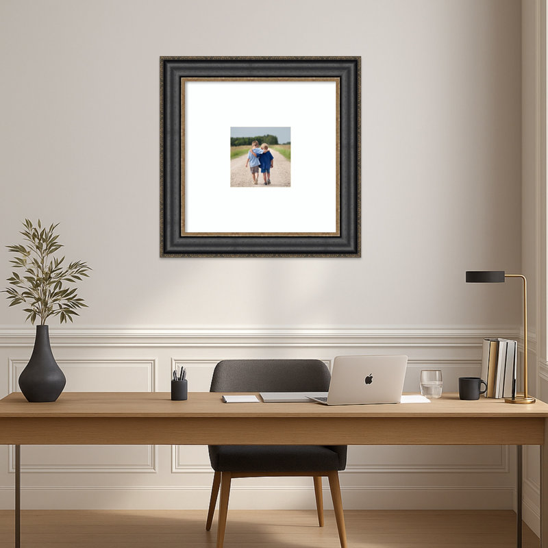 Thomas Black Bronze Picture Frame, Smooth Bright White Mat, 20x20 Matted to 8x8