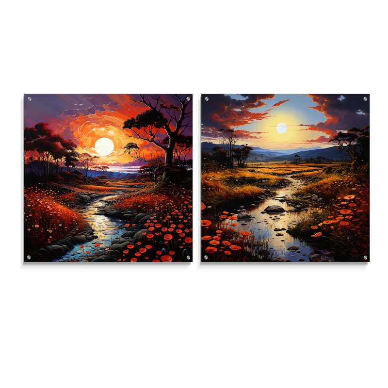 «Neo Expressionism Harmony Of River», ensemble d'art mural en verre néo-expressionniste, H 16 po x l 33 po