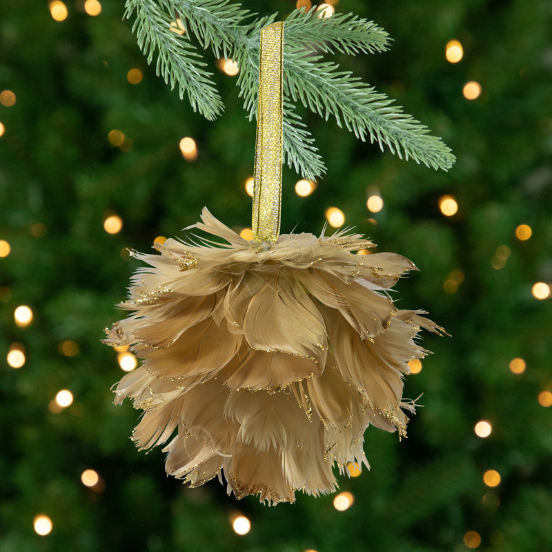 Glittered Feathers Christmas Ball Ornament - 6" - Pink, Green